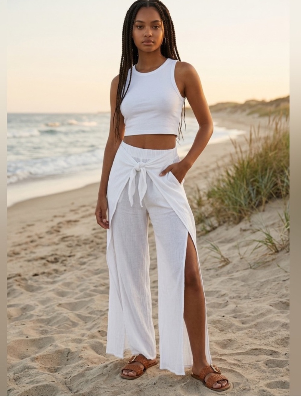 Kona Sol White Beach Pool Coverup Pants Size Med NWT